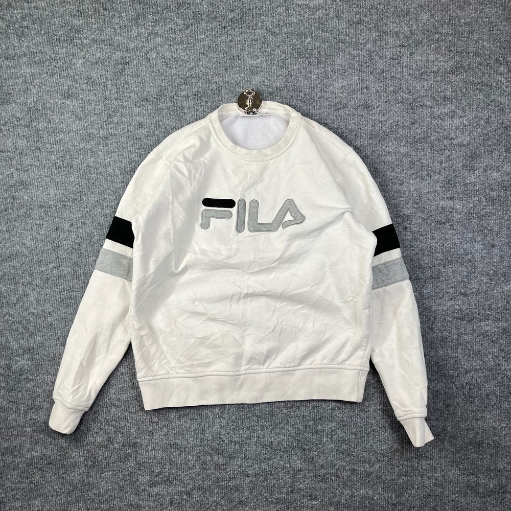 Fila Sweatshirt Women Small Cotton Fleece Striped Crew Neck Long Sleeve Trail‎